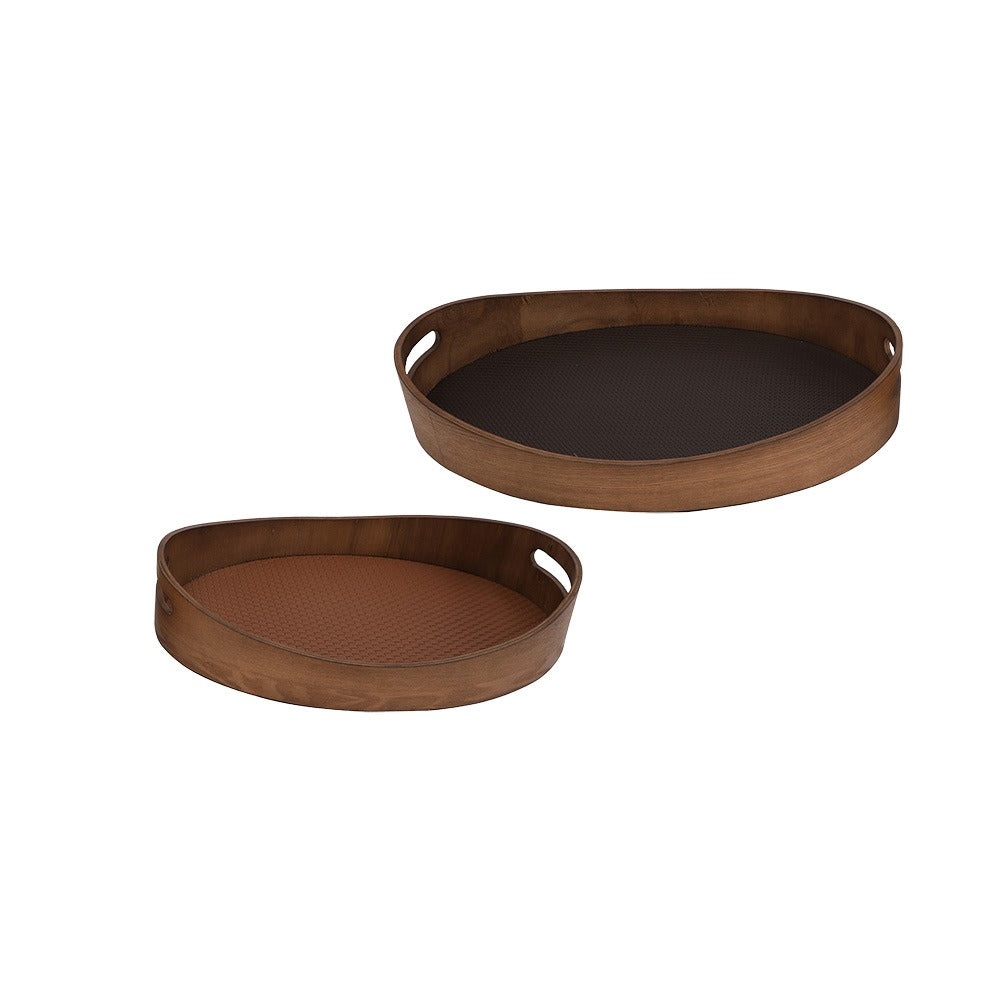 Bandejas em Madeira e Couro Sintético Marrom e Preto G