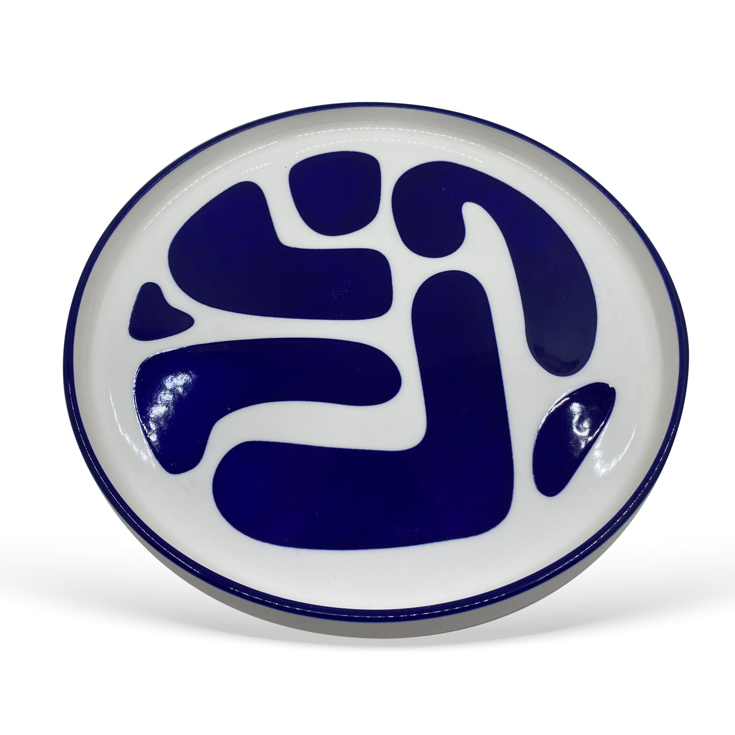 Bandeja em Cerâmica Redonda Branco e Azul