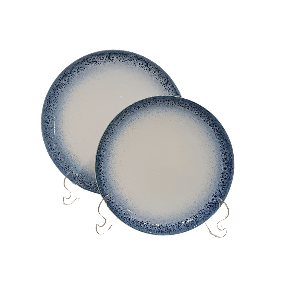 Conjunto de 6 Pratos em Porcelana Branco e Azul