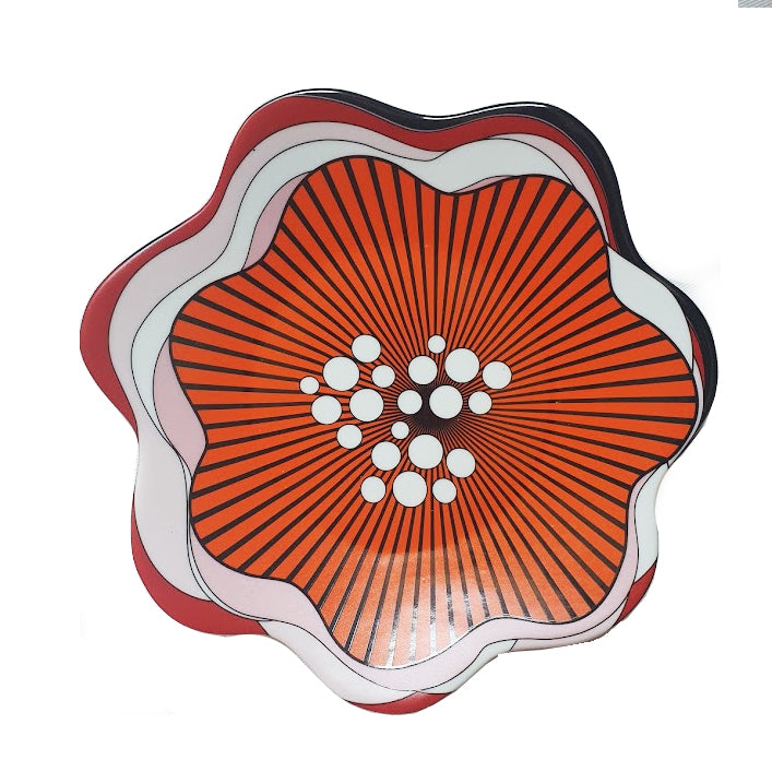 Prato Flor Porcelana Laranja e Vermelho