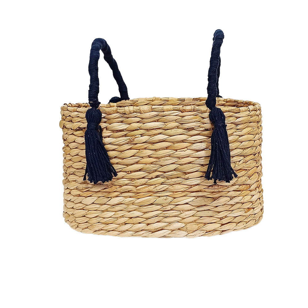 Cesto em Taboa Natural Tassel Azul