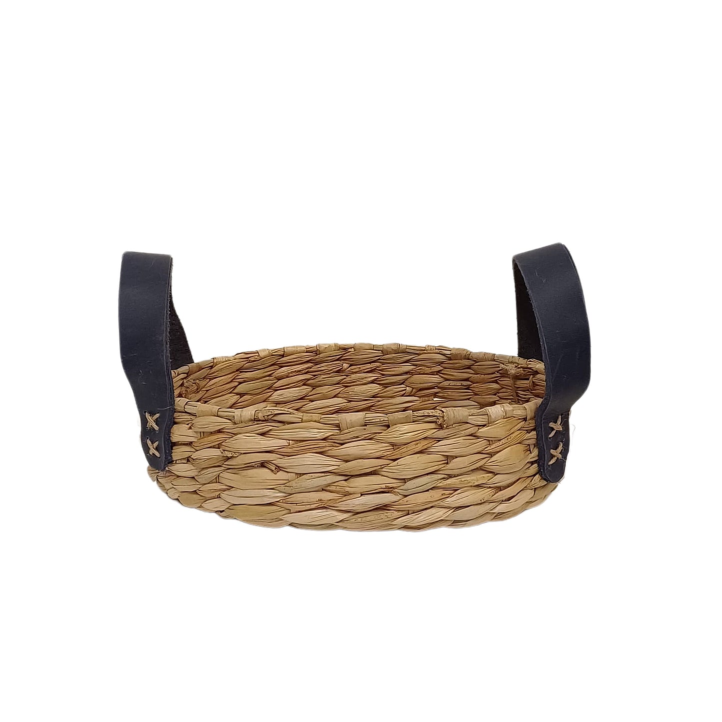 Bandeja em Taboa com Alça de Couro Azul