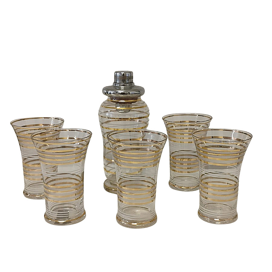 Set 5 copos e 1 Coqueteleira Friso Ouro Dec 60