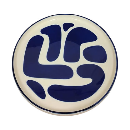 Bandeja em Cerâmica Redonda Branco e Azul