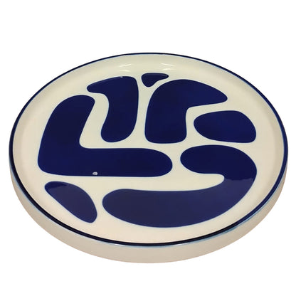 Bandeja em Cerâmica Redonda Branco e Azul