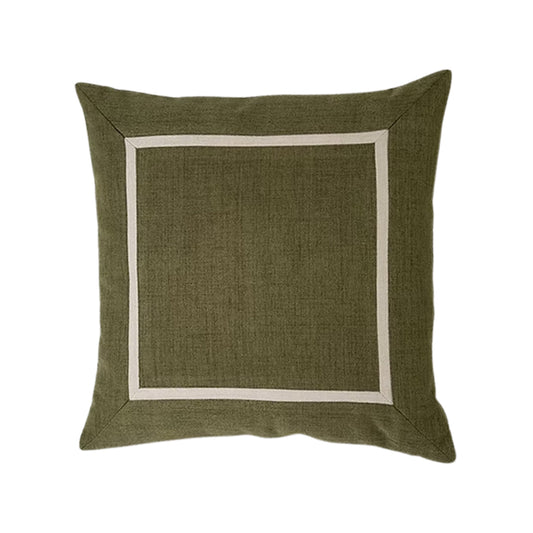 Almofada Verde Oliva Moldura Off White