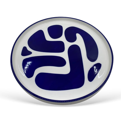 Bandeja em Cerâmica Redonda Branco e Azul