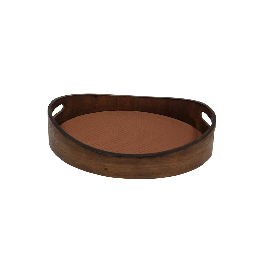 Bandejas em Madeira e Couro Sintético Marrom e Preto M