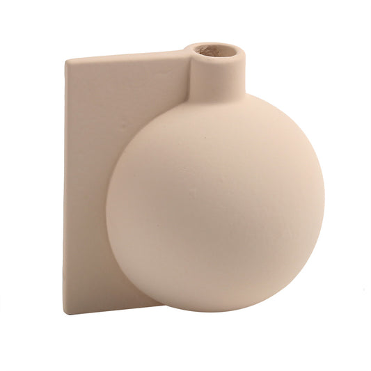 Vaso Decorativo Detalhe Formas Retas em Cerâmica Bege