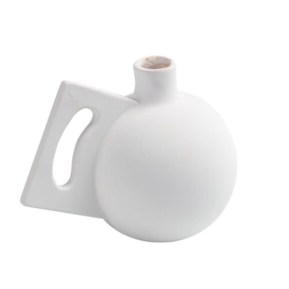 Vaso Decorativo Detalhe Formas Retas em Cerâmica  Branco