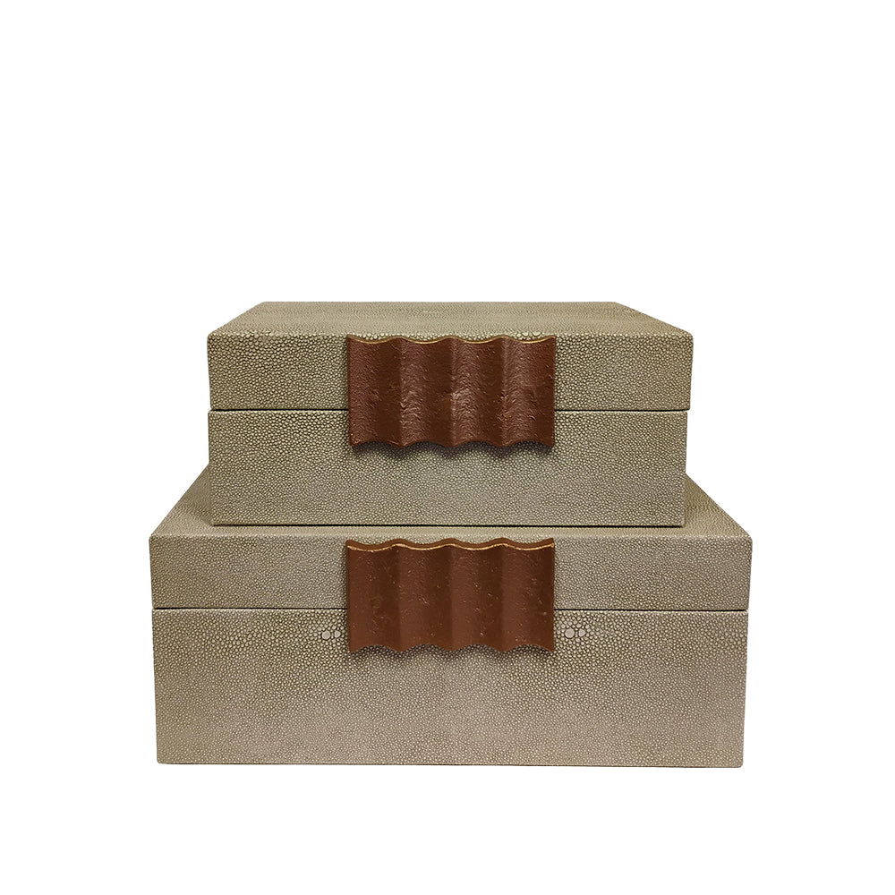 Caixa Decorativa em Couro  Bege G