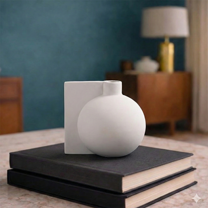 Vaso Decorativo Detalhe Formas Retas em Cerâmica Branco