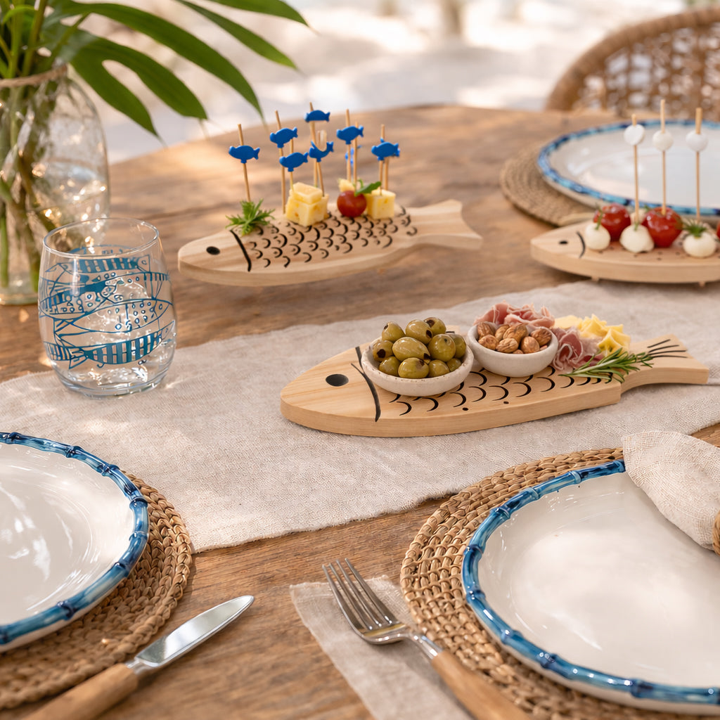 Set 6 pratos sobremesa bambu flat azul