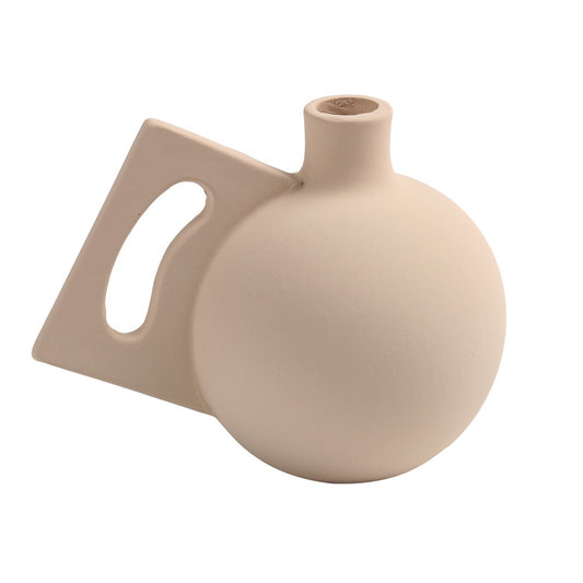 Vaso Decorativo Detalhe Formas Retas em Cerâmica Bege