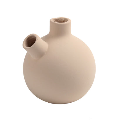 Vaso Decorativo Detalhe Formas Retas em Cerâmica Bege