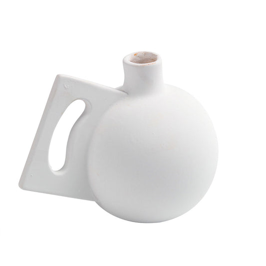 Vaso Decorativo Detalhe Formas Retas em Cerâmica  Branco