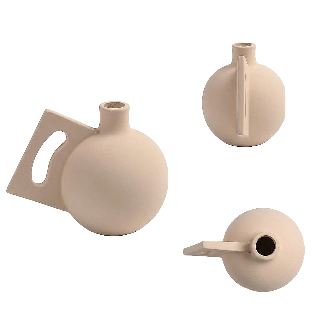 Vaso Decorativo Detalhe Formas Retas em Cerâmica  Branco