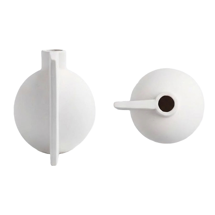 Vaso Decorativo Detalhe Formas Retas em Cerâmica Branco