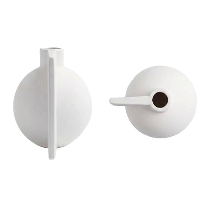 Vaso Decorativo Detalhe Formas Retas em Cerâmica Branco